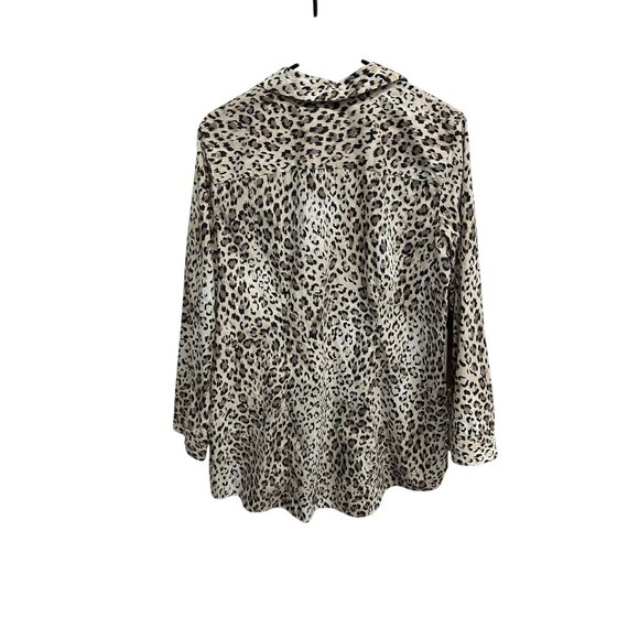 Chico's Leopard Print Long Sleeve Button Up Shirt Beige Black Sz L Animal Print - Picture 2 of 10